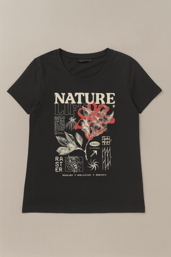 ⁦تيشيرت أسود بطبعة جرافيك – تصميم "Nature Life"⁩ - الصورة ⁦2⁩